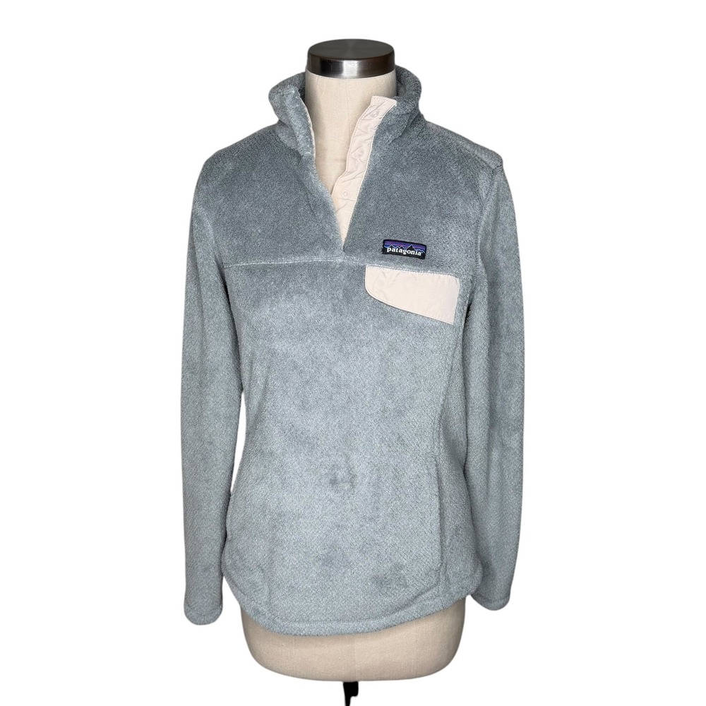 PATAGONIA Re-Tool Snap-T Fleece Pullover Grey Polartec Women's Size Medium Cream
